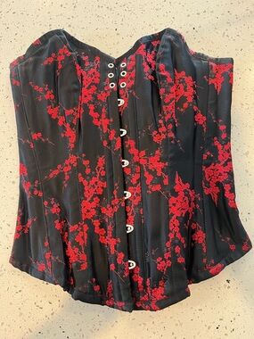 Red Floral Satin Corset Top